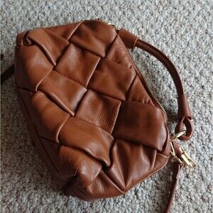 Valentina Fiore Leather brown Braided Woven Bag